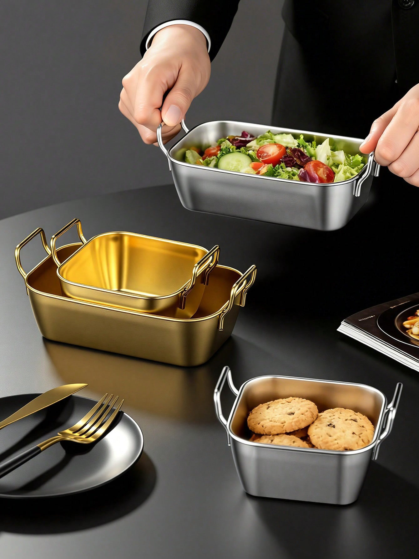 Food Snacks Basket - 1 cestino in acciaio inox a